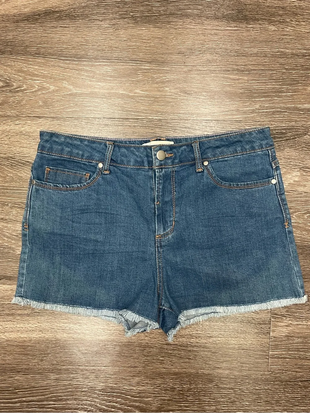 F21 Vintage Women's Denim Frayed Hem Shorts - Blue